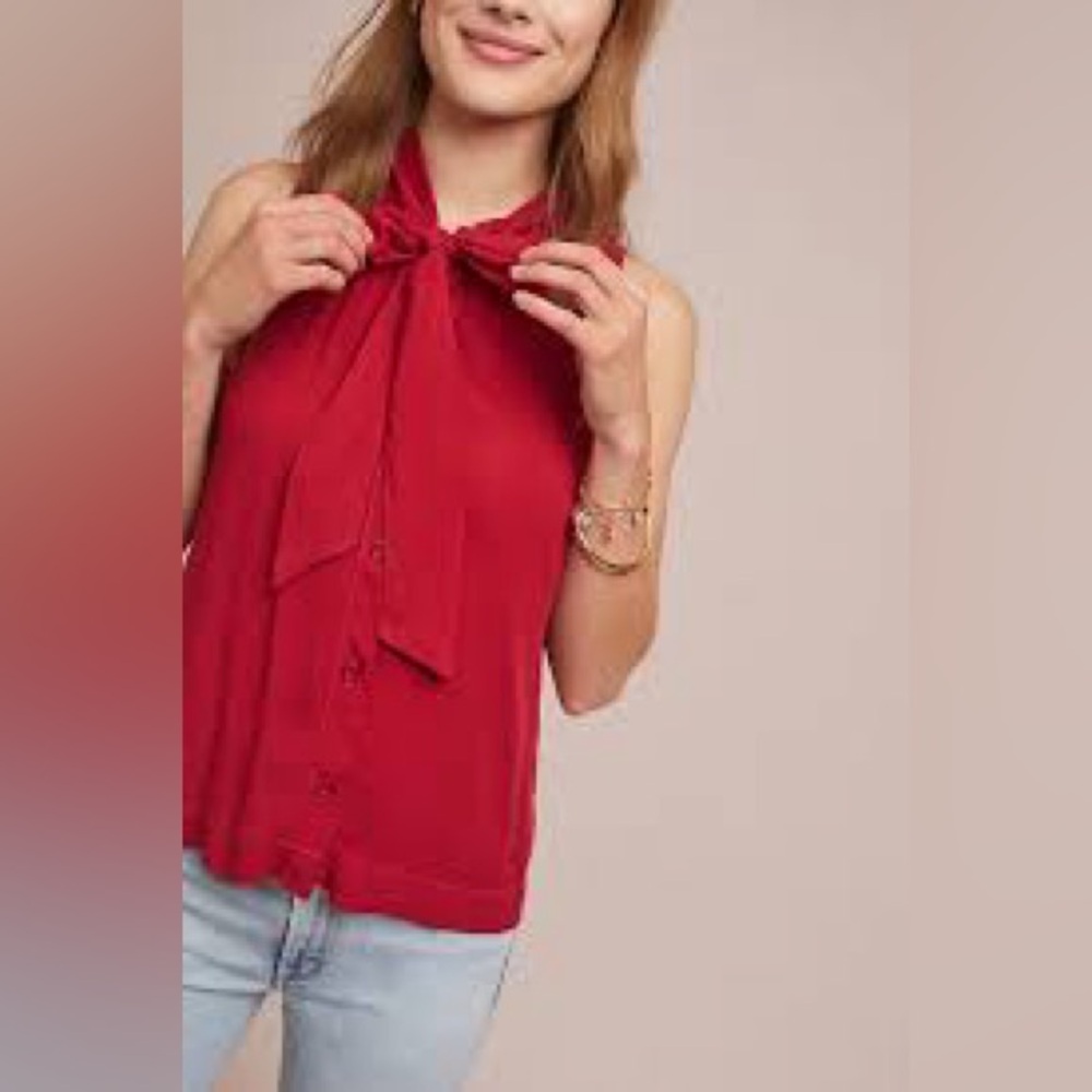 Cloth and Stone Anthropologie sleeveless bow top red XS